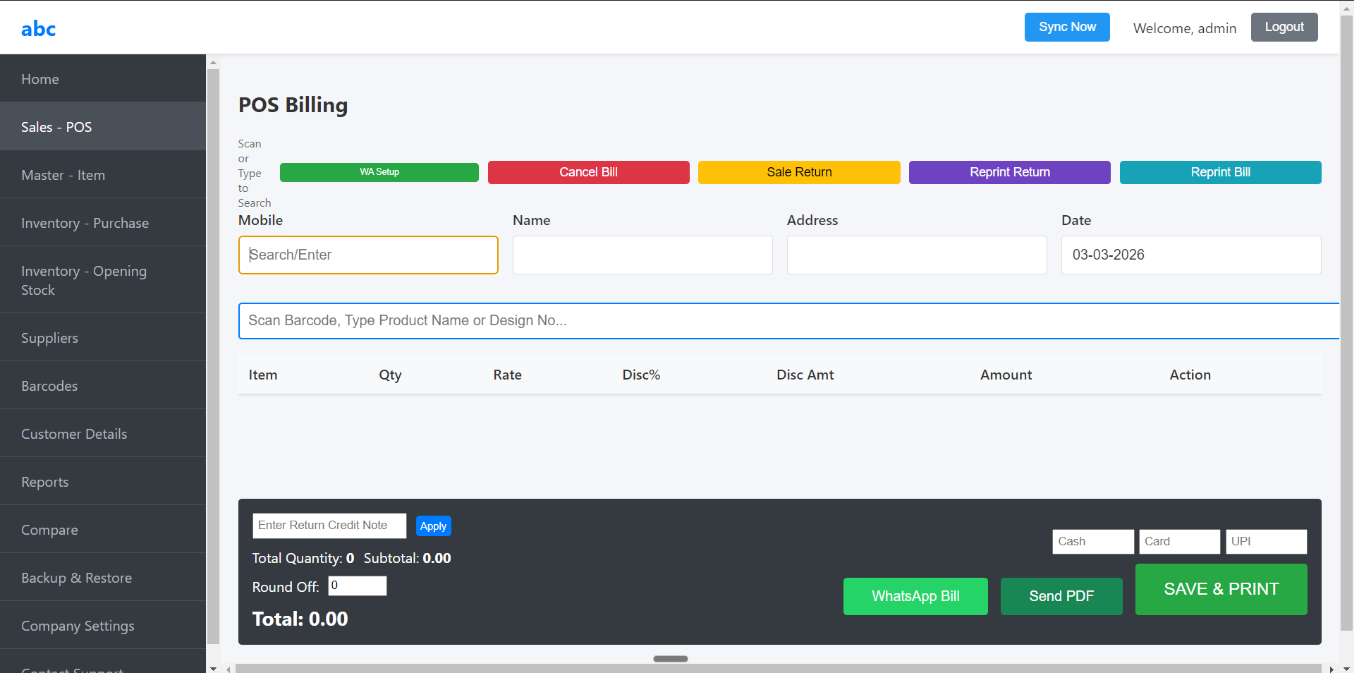Super Mobile POS Interface